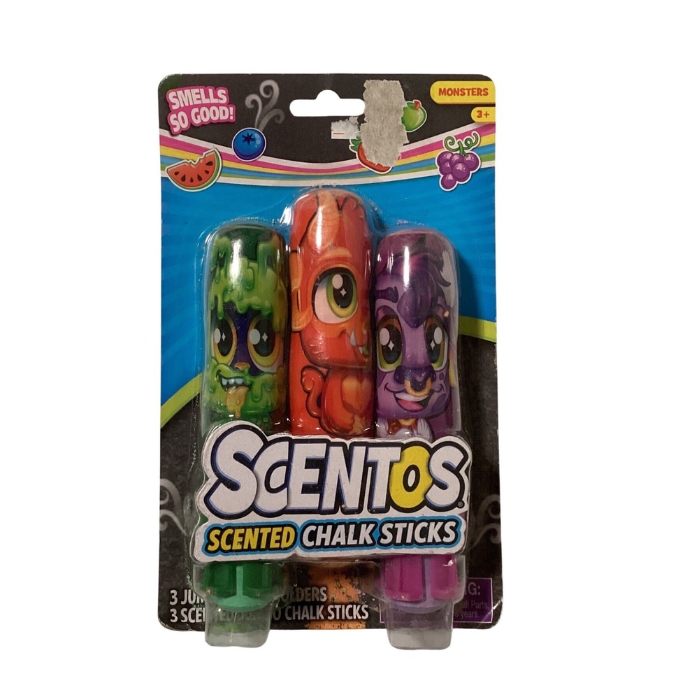 Scentos Scented Chalk Sticks Monsters 3 Pack Jumbo Chalk Holders Fruit Scented